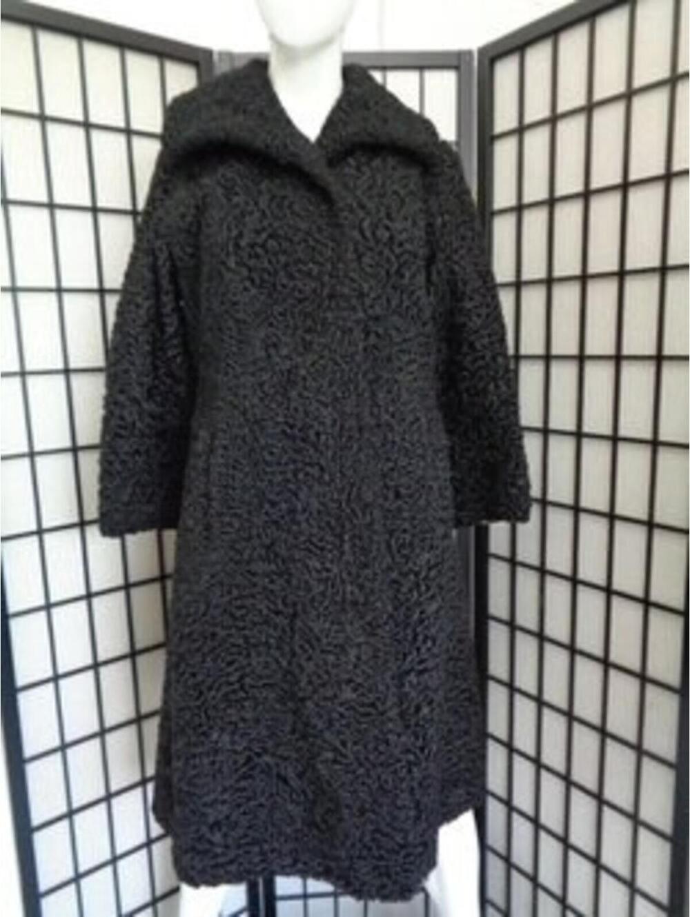Excellent Black (Astrakhan) Fur Coat Jacket Women Woman Size 4-6 Petite